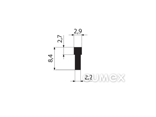 "T" Silikonprofil, 8,4x2,9/2,2mm, 75°ShA, ISO 3302-1 E2, -60°C/+180°C, schwarz, 